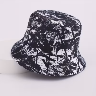 One Pack Black Tie-Dye Printed Unisex Outdoor Travel Double-Sided Fisherman’s Hat Essential Bucket Hat