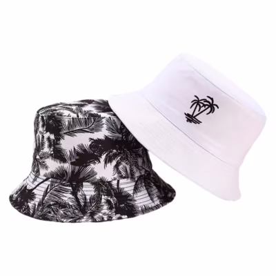 Men’s Reversible Tree Embroidery Bucket Hat, Fashion Style Polyester Fishing Cap for Spring and Autumn Travel and Beach Party Casual European and American Four Seasons Versatile Potted Hat for Men and Women Outdoor Travel Summer Beach Cap