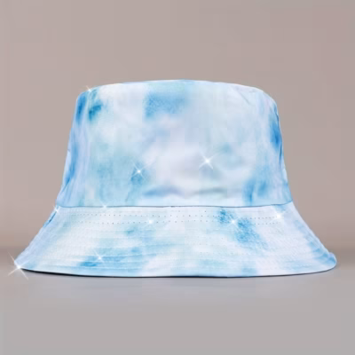 Reversible Light Blue Tie Dye Bucket Hat, Trendy Sun Protective Fisherman Cap, Lightweight, Breathable, for Women And Daily Use