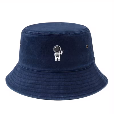 [Vintage Washed Astronaut Print Hat] Astronaut Print Bucket Hat – Vintage Washed, Sun Protection for Outdoor Activities, Hiking & Fishing