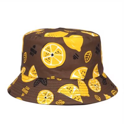 1-Pack Printed Fisherman’s Hat Fruit Lemon Cap Women’s Double-Sided Wear Bucket Hat Casual All-Season Outdoor Travel Beach Hat Trend