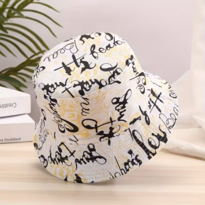 Cross-border New Trendy European and American Style Bucket Hat Unisex Outdoor Casual Tie-Dye Letter Camouflage Fisherman’s Cap Double-Sided Wear
