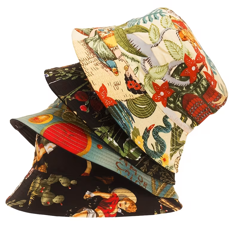 Women’S Floral Patterned Bucket Hat, Fresh And Casual, Sun Protection Hat for Outings, Artistic Leisure Hat.