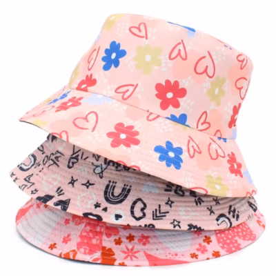 Women’S Floral and Heart Pattern Bucket Hat – Stylish Sun Protection Hat for Spring and Fall, Breathable Fabric, Perfect for Outdoor Activities