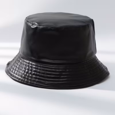 [Reversible Black Bucket Hat] Women’s PU Leather Bucket Hat – Black Reversible Fisherman Hat For Sun Protection – Vintage Style Versatile Basin Hat