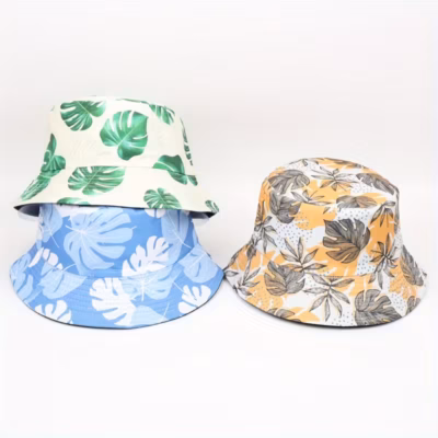 1pc Funky Leaf Print Bucket Hat, Reversible Double-Sided Wear, Sun Protection, Fashionable All-Match Fisherman Cap, 100% Polyester, Woven Fabric, Non-Stretch, Hand Wash/Dry Clean Only