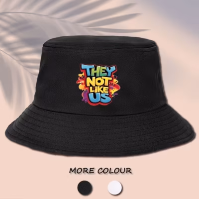 THEY NOT LIKE US Graphic Print Bucket Hat – Lightweight Foldable Fishing Cap for Men & Women, Breathable Outdoor Travel Hat with Wide Brim, Summer Fashion Unisex Sun Protection Accessory (Black/White/Grey), Street Style Accessory, Durable Headgear