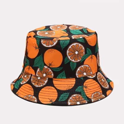 Women’S Reversible Fruit Pattern Bucket Hat – Stylish & Lightweight Summer Accessory, Perfect for Outdoor Casual Wear or Birthday Celebrations, Dual-Sided Vibrant Design with Kiwi, Orange, & Peach Prints, Polyester Material, Birthday Hat | Vibrant Print Bucket Hat | Lightweight Ha
