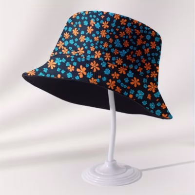 1pc Reversible Bucket Hat with Vibrant Orange & Blue Floral Print – Lightweight, Breathable Polyester, Perfect for Fishing, Beach, and Outdoor Adventures – Unisex Design, Adjustable Fit, Beach Ha