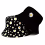 1-Pack Women's Dual-Sided Daisy Print Bucket Hat - Reversible Wide Brim Fisherman Cap for Summer, Black & White Floral Design, Hand Washable for Beach, Casual Outings & Birthdays, Fishing Hat, Outdoor Fashion, Stylish Headwear, Comfortable Fit, Outdoor Enthusiasts