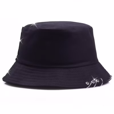 Unisex Black Bucket Hat with Three Large Rings & Decorative Pins – Breathable Fabric, Machine Washable for Casual, Birthday & Holiday Outfits, Casual Headwear, Hiphop Style, Nonelastic Fabric, Streetwear Accessory, Trendy Headwear, Durable Construction, Stylish Headwear, Fashion Enthusiasts