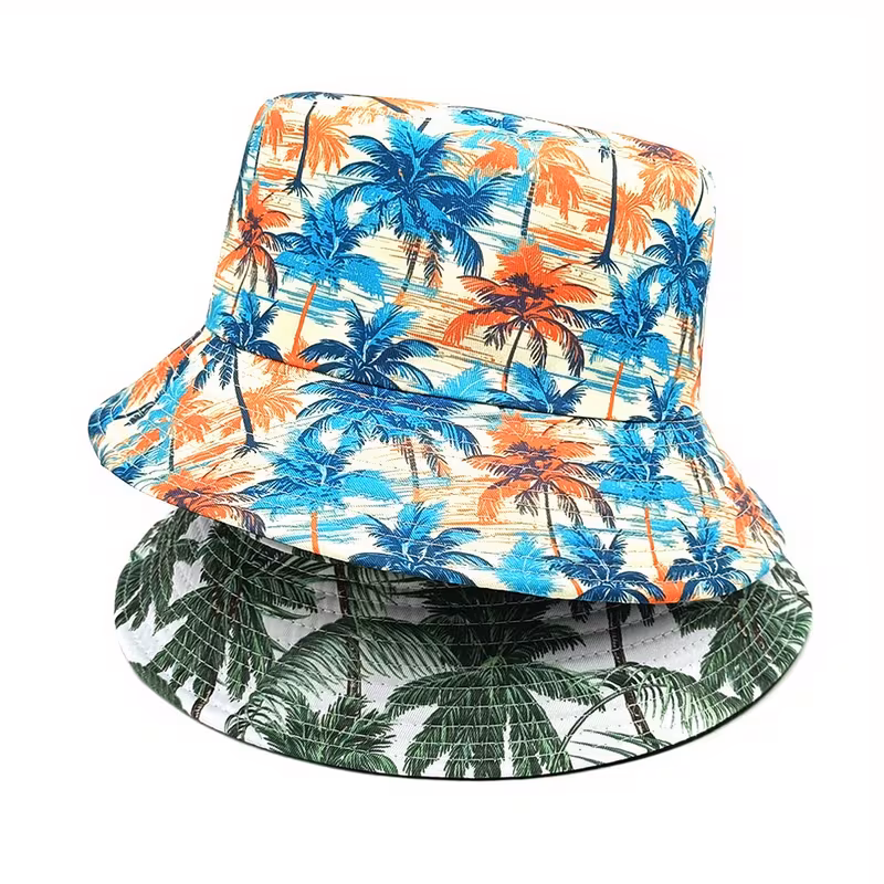 Unisex Hawaiian Style Coconut Tree Print Fisherman Hat – Wide Brim, Lightweight & Portable Foldable Beach Hat with Palm Leaf Design, Green/White/Blue Tropical Patterns for Men & Women, Vacation, Surfing, Swimming Accessory, Fluffy Bucket Hat, Sun Hat Women, Hats For Women Summer, Sun Hat